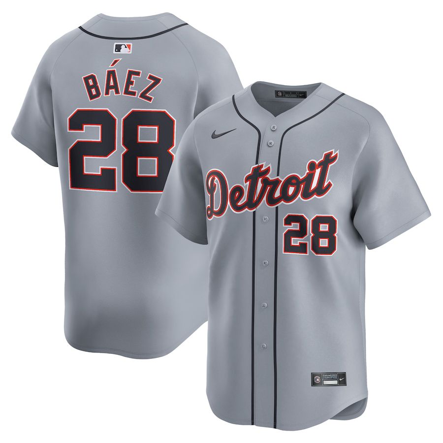 Men Detroit Tigers #28 Javier Baez Nike Gray Road Limited Player MLB Jersey